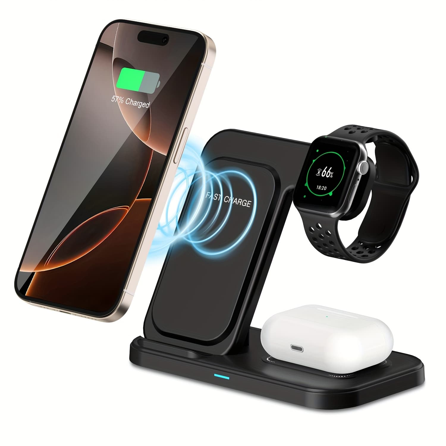 TEMU Wireless Charging Station 3-in-1 Standard 15w Charger Stand For Iphone16 15 14 11 X 8 Pro Max/pro/mini/plus, Iwatch /9/8 7/6/5/4/3/2 Se, Airpods 4/3/2/pro/.