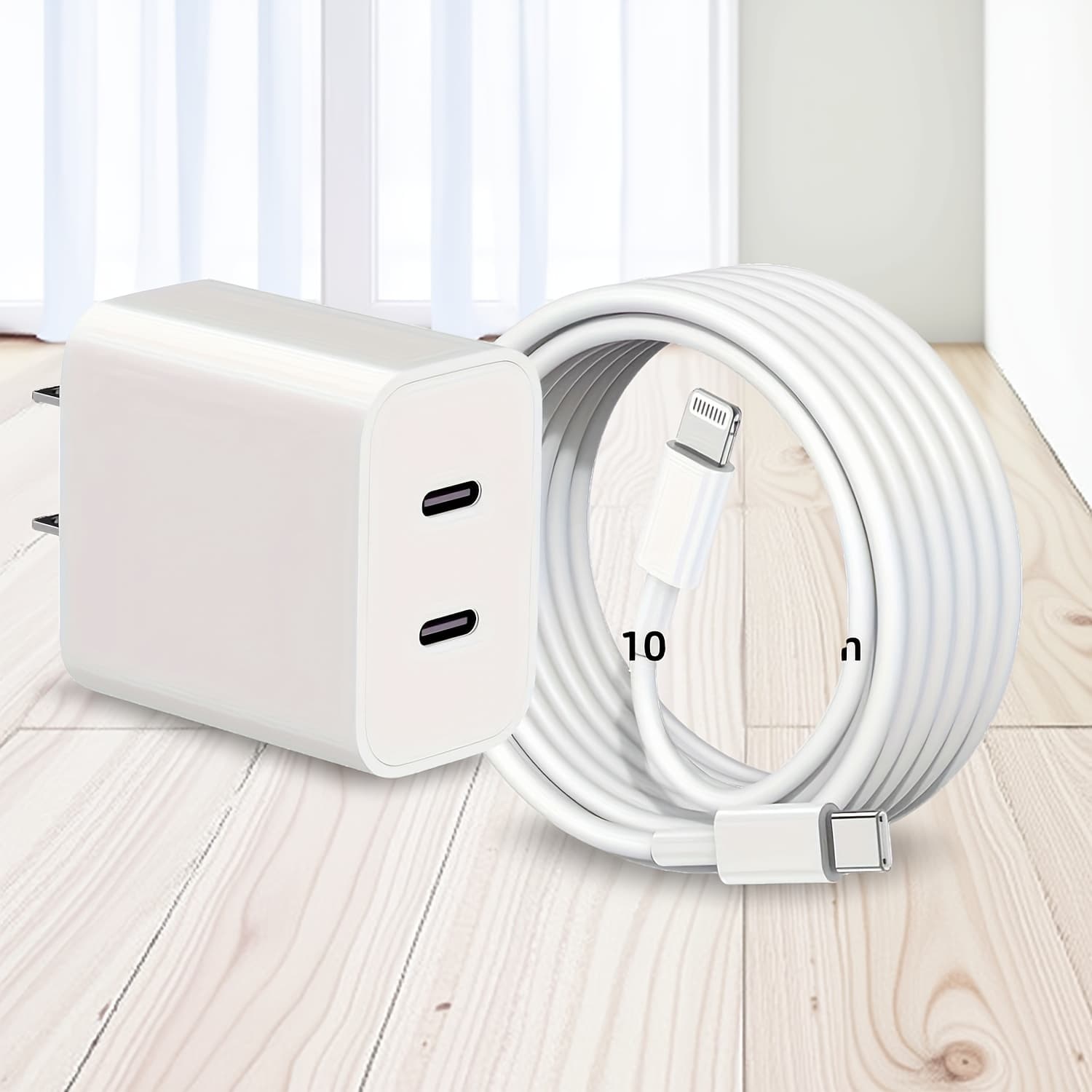 TEMU Super Fast Charger For Iphone 14, Dual Port Usb C Charger Usb C Wall Plug With 10ft Type C Quick Lightning Cable Compatible With Iphone 14/ 13/ 12/ 11/ Pro Max/ Mini/ Xr/ Se/ 8 Plus/ .