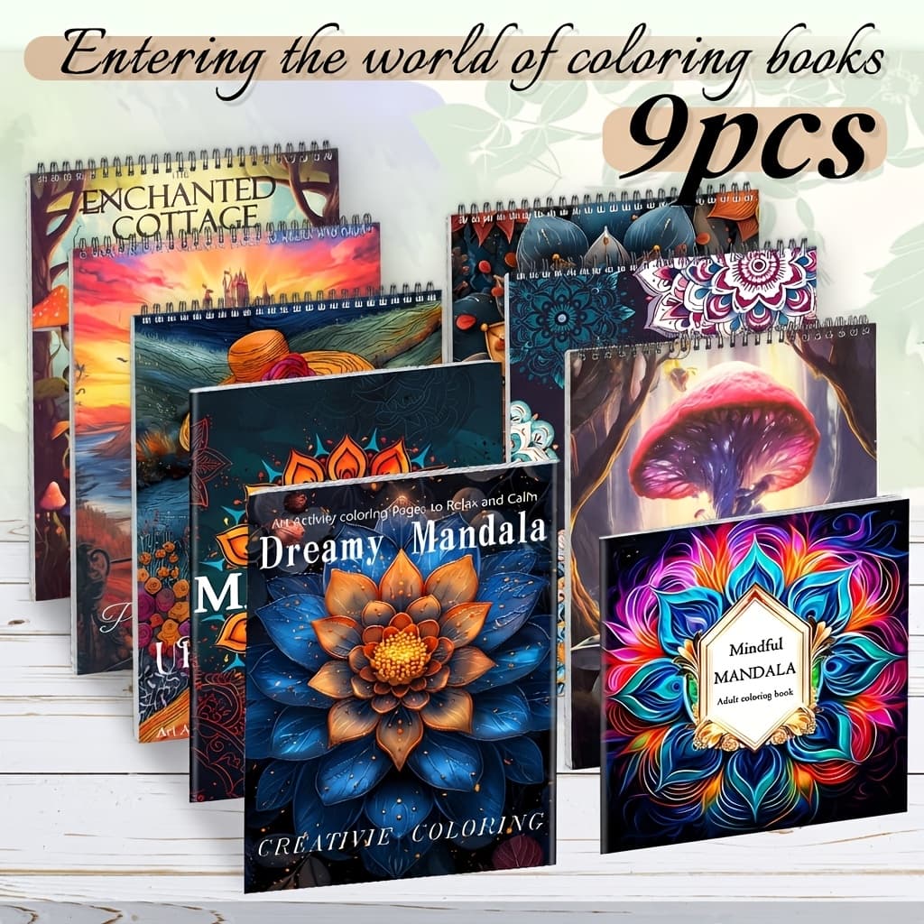 TEMU 9pcs Luxury Gift Set, : Secret Mandala/ Floral Fairies, 210x285mm Washable Paper, 120gsm Premium Bleed-proof Sheets, Perfect Gift For Birthday, Valentine's Day And Christmas
