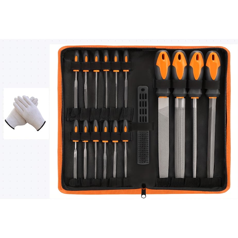 TEMU 17pcs File Tool Set With Carrying Case, Premium T12 Drop- Alloy Steel, Precision Flat//half-round/round Large Files, Includes 12 Needle Files And 1 Brush