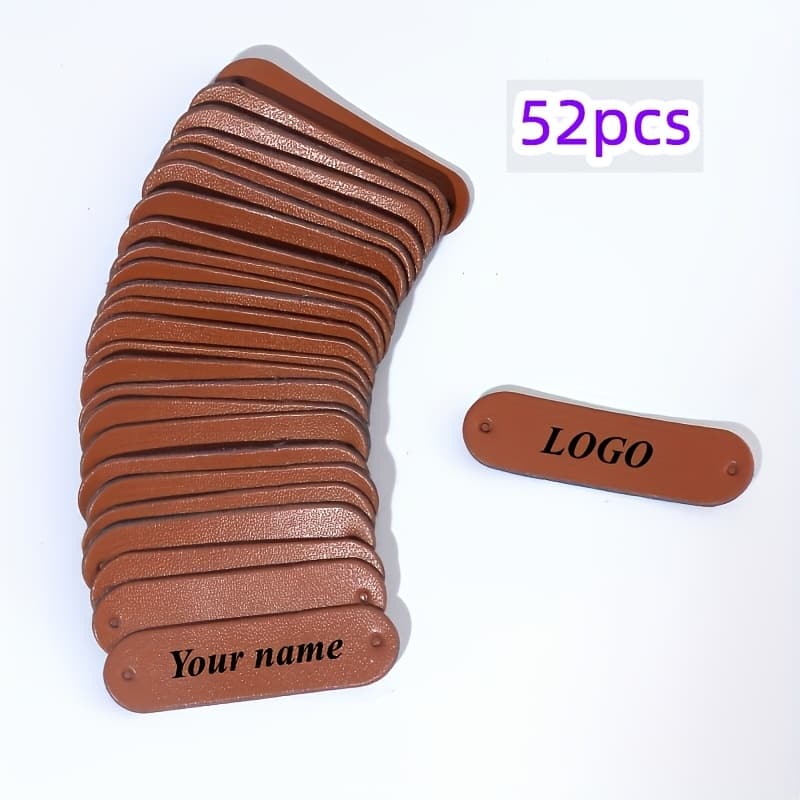 TEMU 52pcs Customizable Name Tags, 4.5cm*1.2cm, Pu Leather Labels With Rounded Corners And Pre-cut Holes, Durable Style, Suitable For , Bags, Hats, Jeans, Crafts, And Gift Wrapping