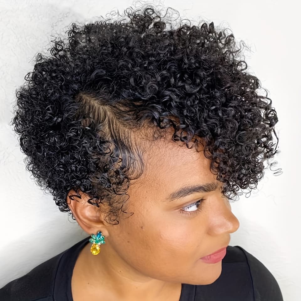 TEMU Arietis Hair Natural Black 13x4x1 Lace Front Transparent Human Hair Deep Wave Lace Wig Side Part Lace Curly Short Cut Bob Wig For.