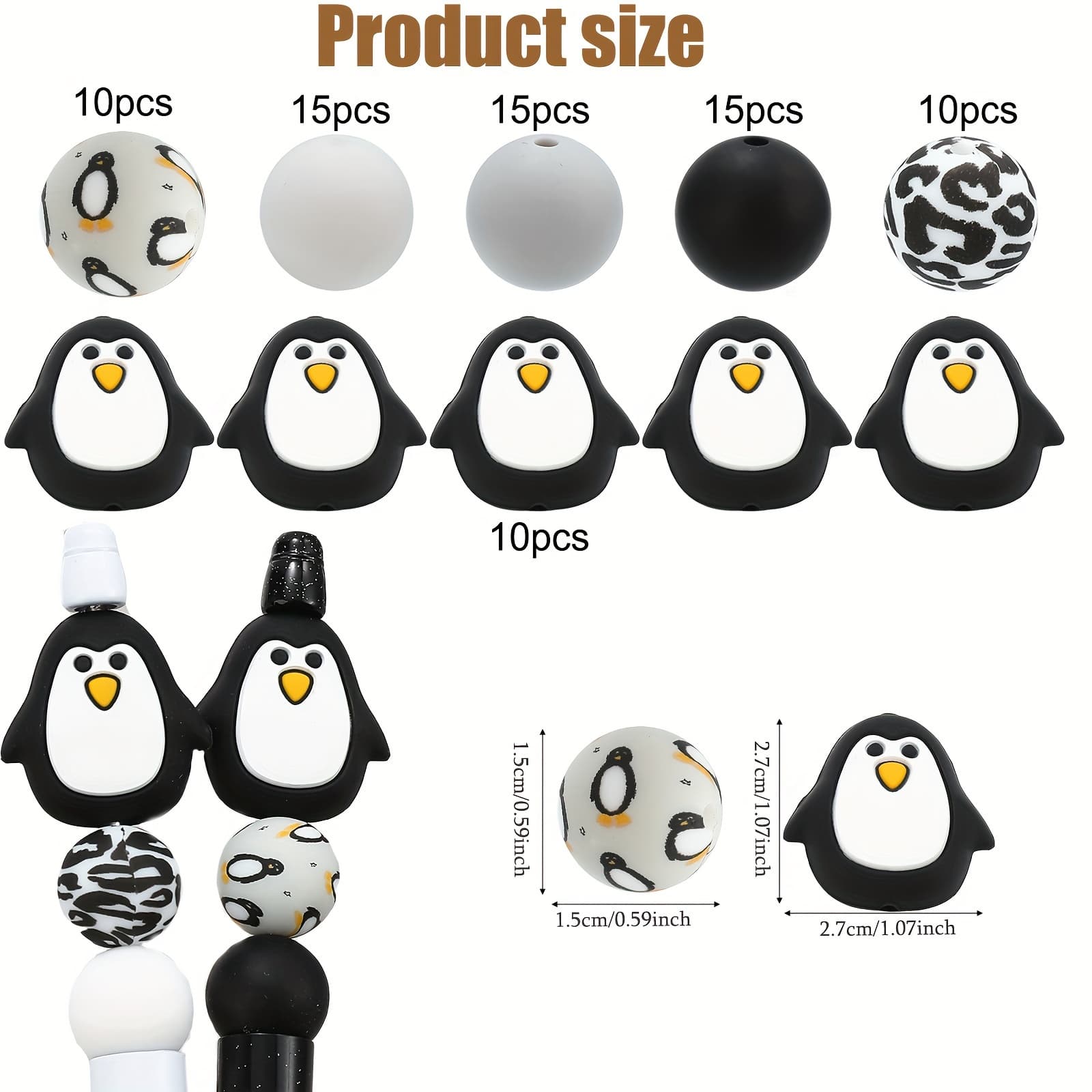 TEMU 75pcs Christmas Gift Set Silicone Bead Set Penguin Theme- Hangings For And Keychain Making - Perfect For Bracelets, Necklaces, Earrings, Phone Chains And Handicrafts