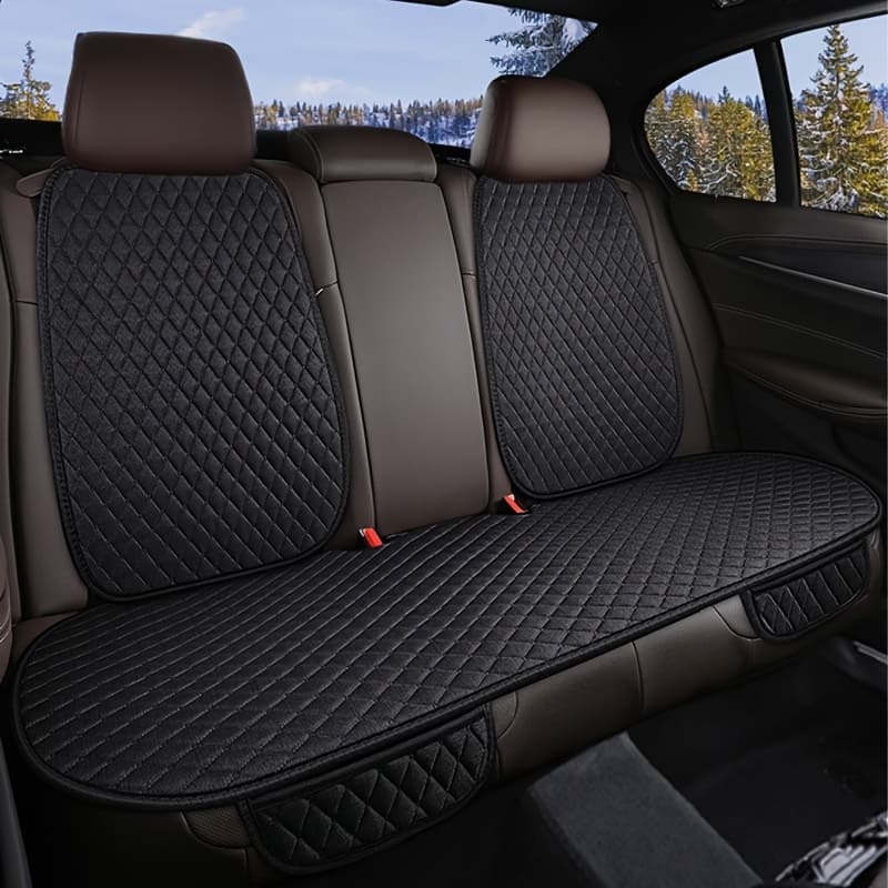 TEMU Seat Covers Made Of Three-piece Diamond-quilted Linen, Designed For All , Waterproof, And Anti-slip For Front And Rear Seats