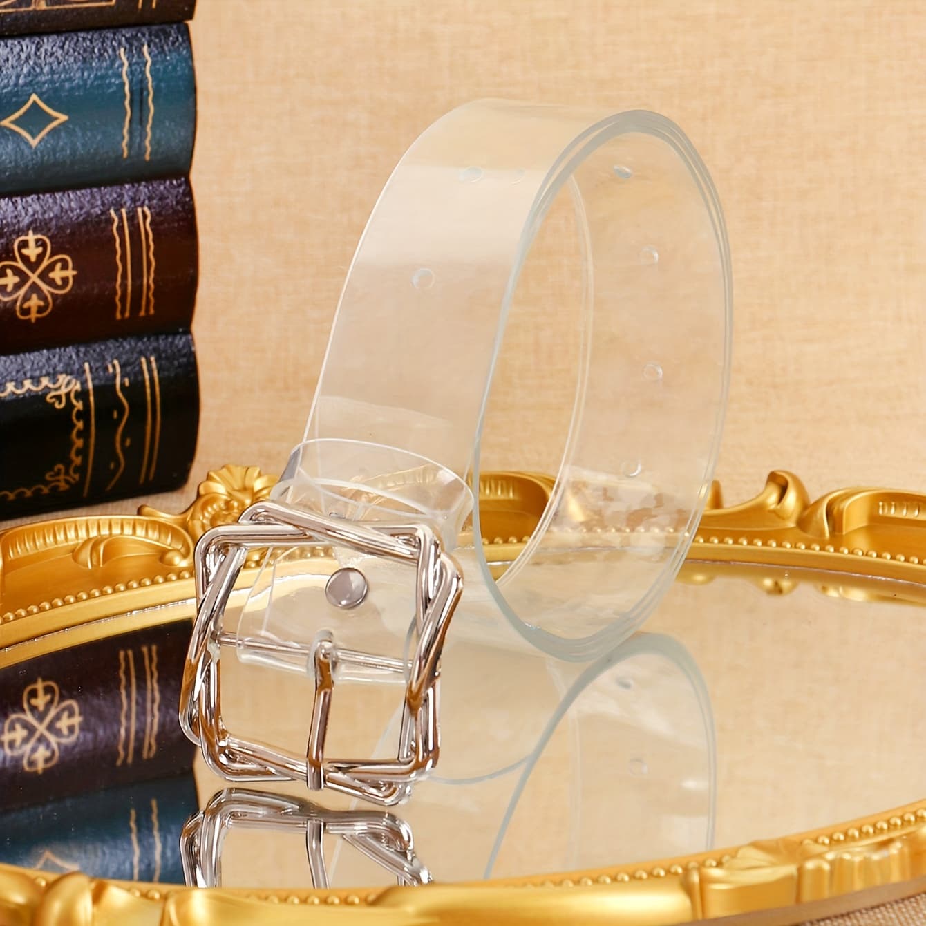 TEMU 1pc Set, Transparent Texture + Metal , /stylish Match, Plastic Material, Women's Belt, Personalized Belt