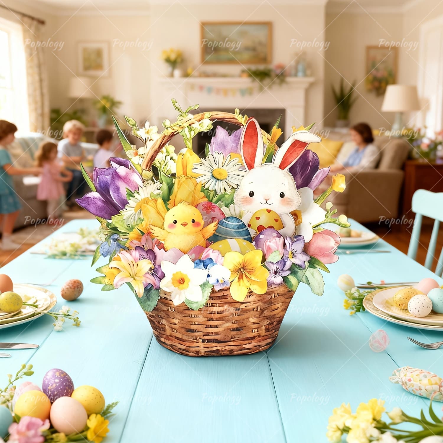 TEMU Easter Basket Greeting Card - Easter Pop-up Card Featuring Flowers, Easter Eggs, And A Bunny, Ideal Easter Card For , Great Spring Present For Birthdays, , And Easter Celebration Decorations