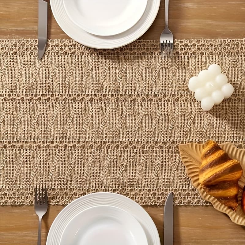 TEMU Table Runners, Boho Style Coffee Color Jute Table Runner, Rustic Handmade Table Runner, For Restaurant And Bedroom Decoration, For Home Supplies