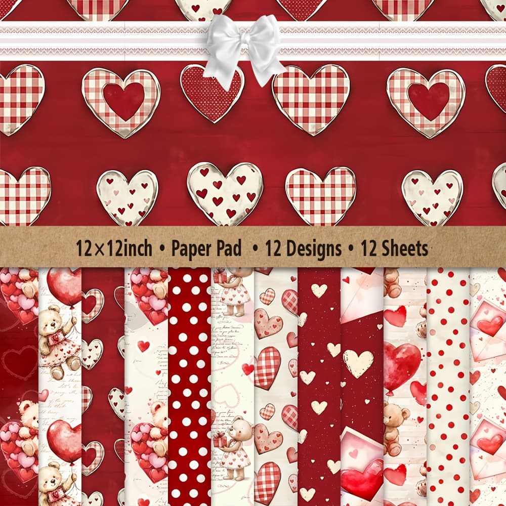 TEMU 12/24 Sheets 12x12 Inch Paper Kit - Versatile Craft Paper For Scrapbooking, Gift Tags And Planner Decor - Envelope For Valentine's Day