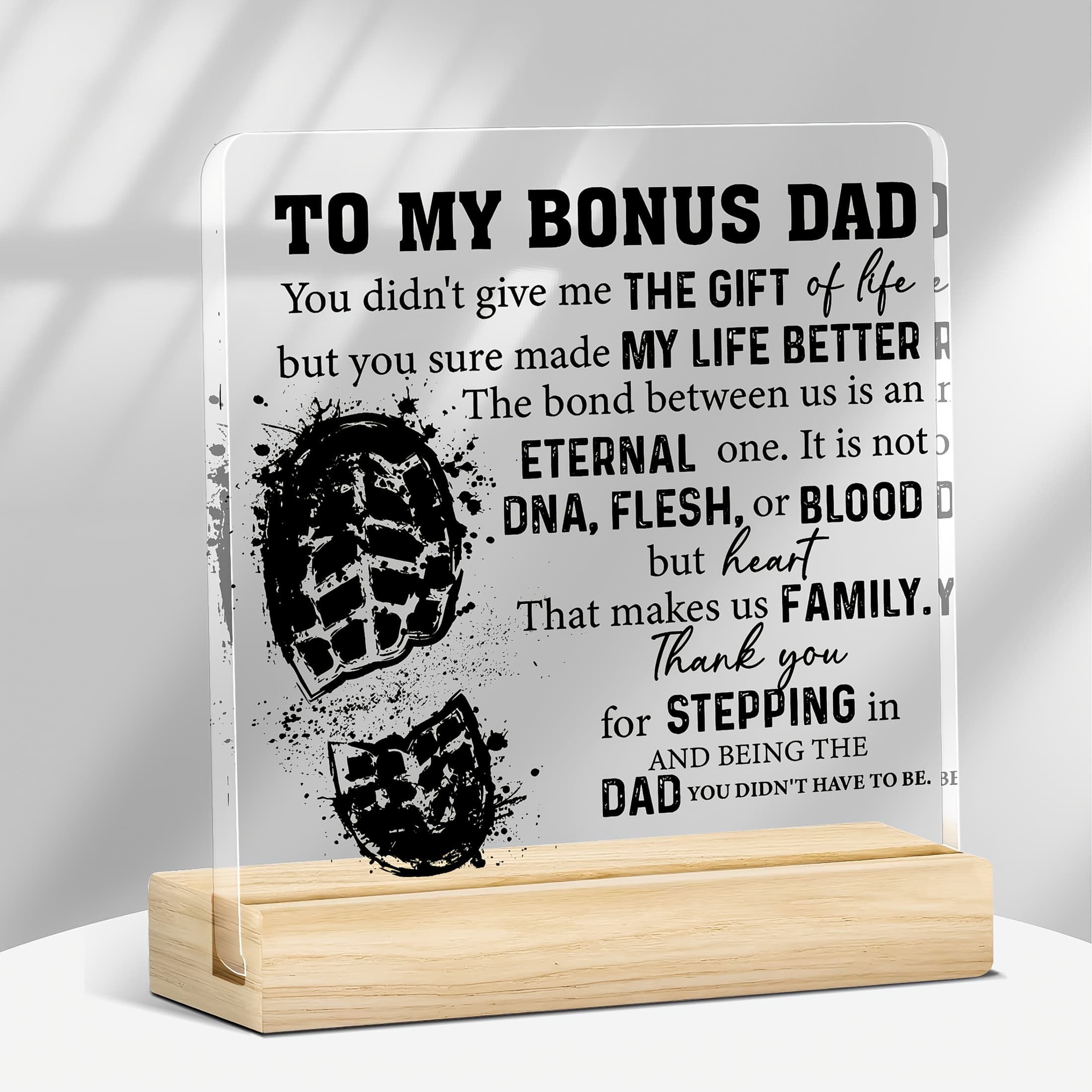 TEMU 2d Flat, 1pc Clear Acrylic Desk Sign - Gift From Stepson & Stepdaughter, Father's Day, Birthday & Christmas Home Decor With Message & Footprints Design, Contemporary Battery-free Desktop Keepsake