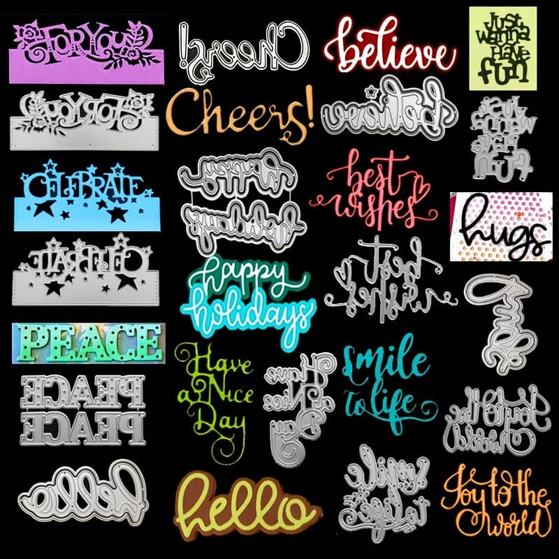 TEMU Set Of 13 Metal Die Cuts Featuring Inspirational Phrases For Card Crafting, Embossing, And Scrapbooking Projects
