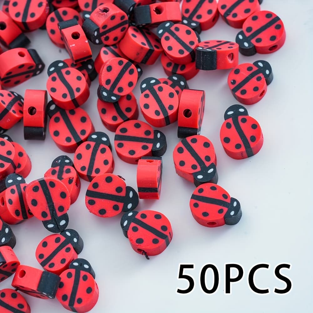 TEMU 50pcs Mini Cute Ladybug Soft Clay Decorative Beads For Diy , Bracelet And Necklace Charms, Phone Chain Decoration Materials Jewelry Making Supplies, Accessories Creative Birthday Gift