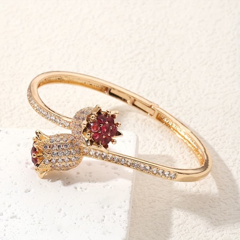 TEMU 1pc Rose Flower Inlaid Zirconia Bangle Bracelet Best Gift