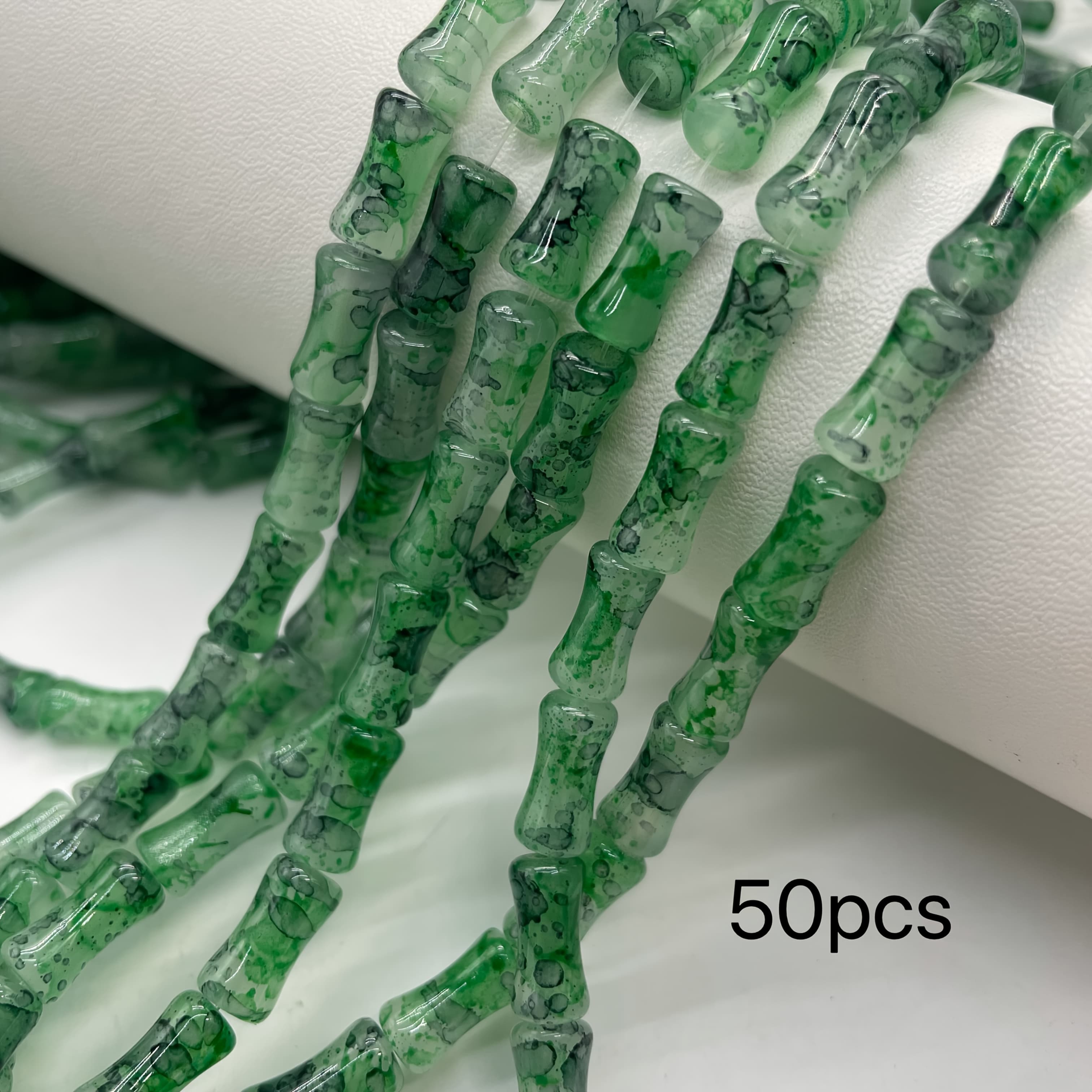 TEMU Beads Glass Bamboo Knot 6 X 12mm New Chinese Style Tie-dye Tube Beads Loose Beads 50pcs Handmade Beading Bracelet Ear Jewelry Materials