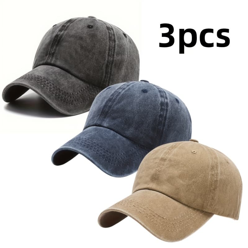 TEMU 3pcs Vintage Washed Unisex Dad Hat Adjustable Sports ,baseball , Casual , Durable, Closure For New Year's Occasion