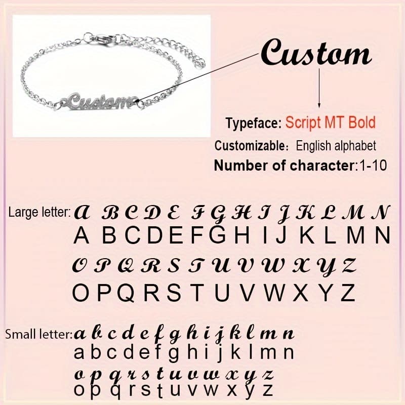 TEMU Personalized Frosted Letter Name Bracelet For Women, Made Of Stainless Steel, A Jewelry Gift For Direct
