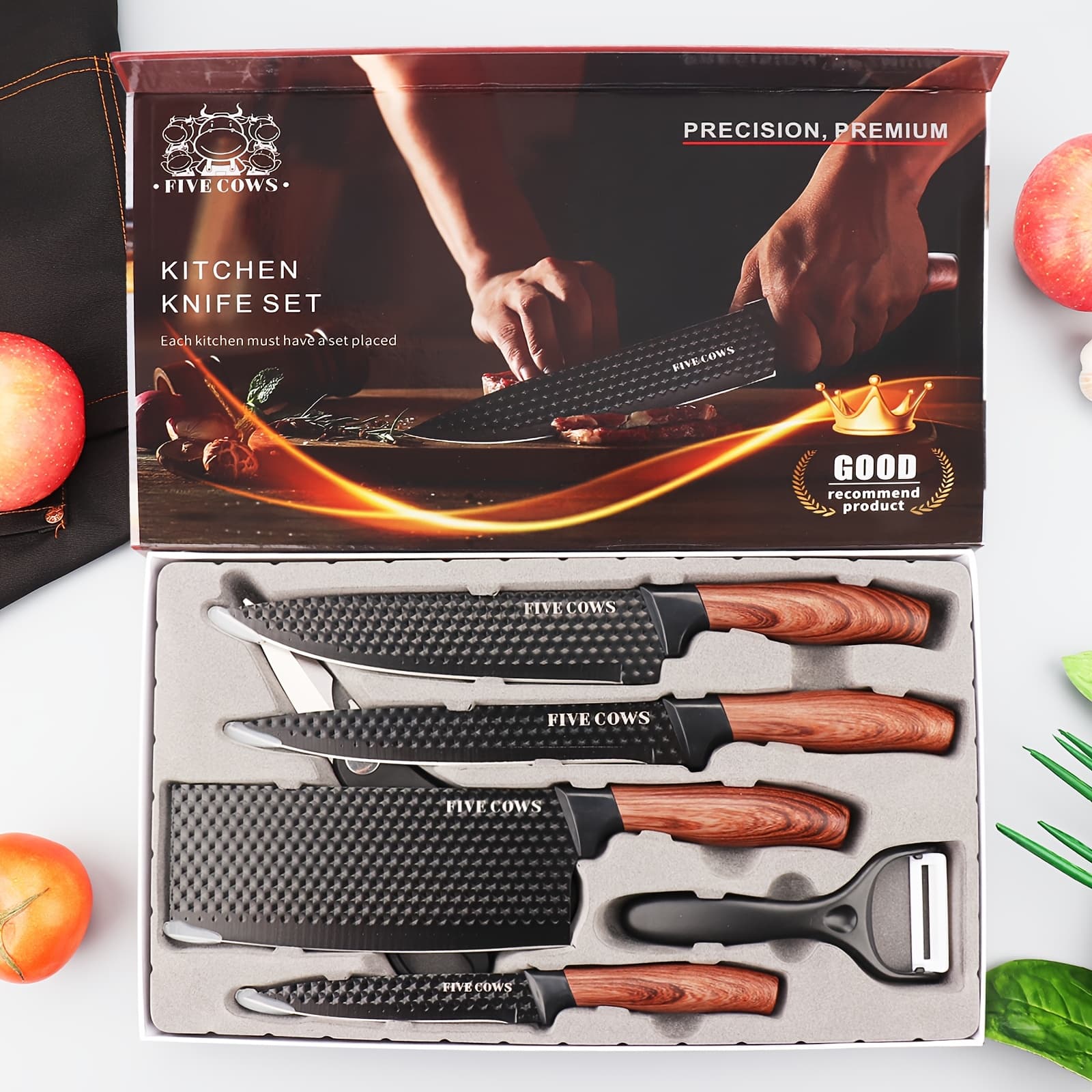 TEMU 6/8pcs Kitchen Knife Set Damascus Stainless Steel Knife Set, With Handle, 6pcs 8pcs Chef Knife Set, Suitable For Kitchen And Outdoor Camping With Gift Box
