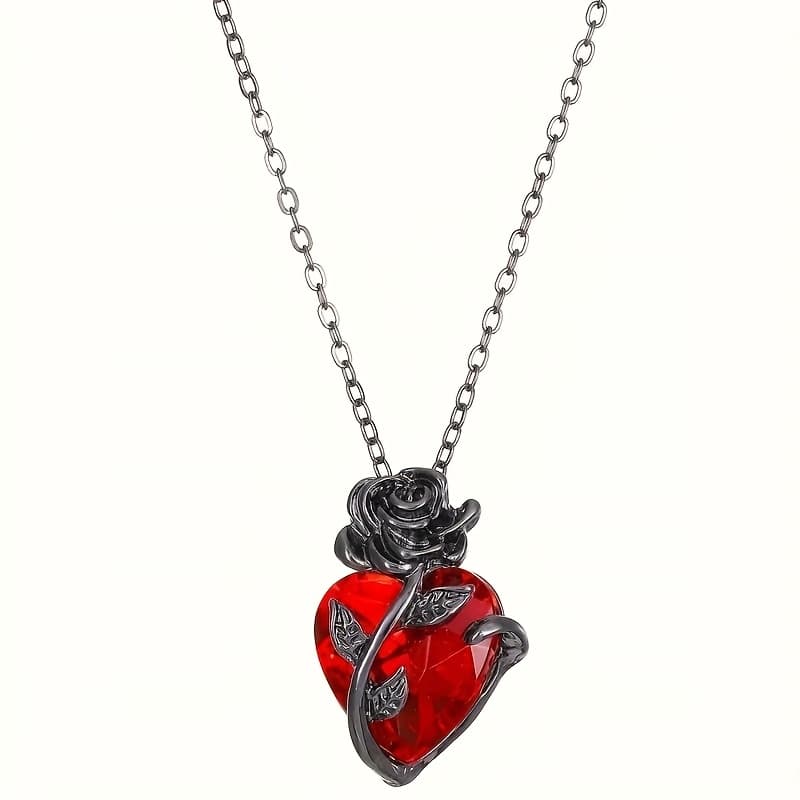 TEMU Elegant And Romantic Gothic Jewelry: Black -shaped Pendant Necklace - Alloy Inlaid With Cubic Zirconia, Parties, Vintage Jewelry, And Valentine's Day Gifts For
