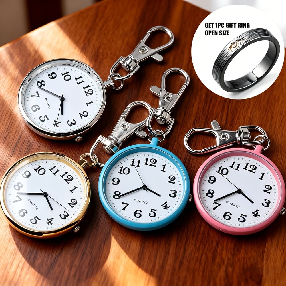 TEMU 4pcs/set Keychain Watch Set, Simple Nurse Watch, Outdoor Backpack Watch Set 4pcs , Same As Photos, Send 1pc Open Size Ring