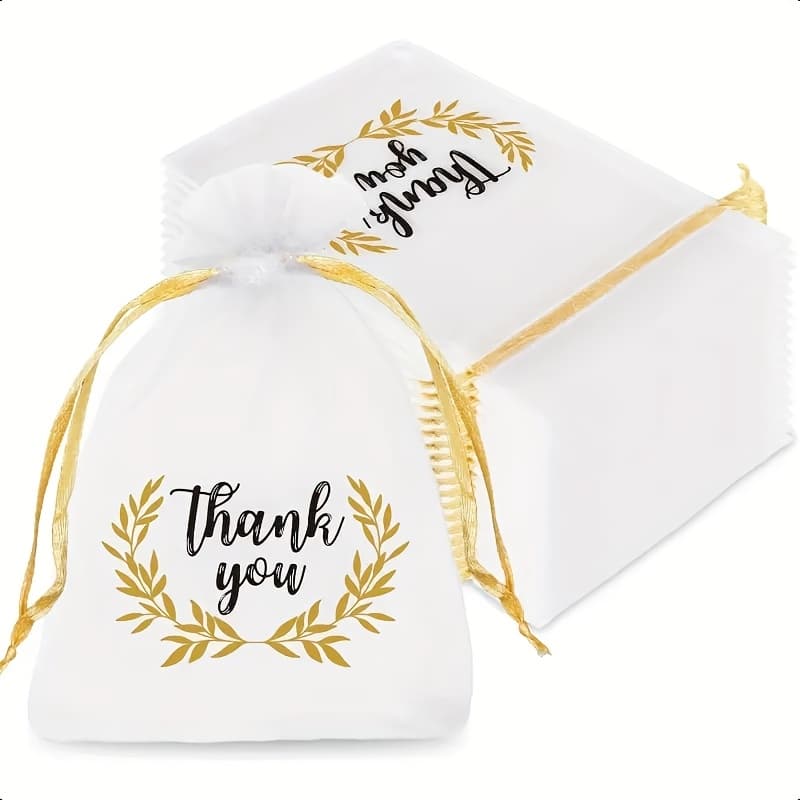 TEMU 100pcs Elegant White Organza Favor Bags With & Thank - Mesh Drawstring Wedding, Shower, Birthday Party Favors - -like Ties, Izable Gift Bags For (bulk Pack)