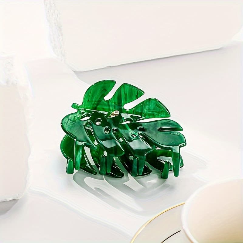 TEMU New Acetate Sheet High-quality Textured Leaf Pattern Elegant Versatile Fashionable Cute Shark Clip Wash Bag Simple Clip