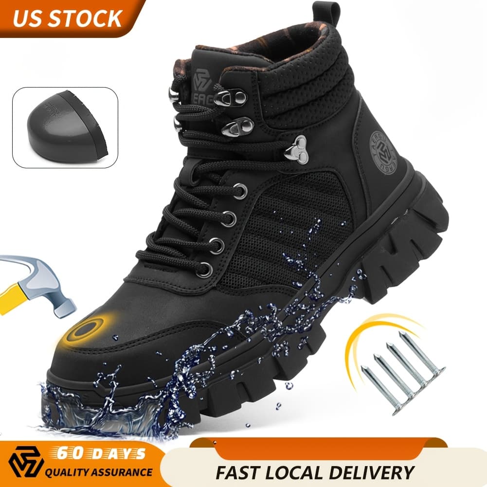 TEMU For Men-6 Inch Work Boots Steel Toe Shoes Light Non Slip Puncture Resistant Industrial Construction Boot Tenis Zapatos De Para Hombre, Black, Brown, Green, Us Size 6-14