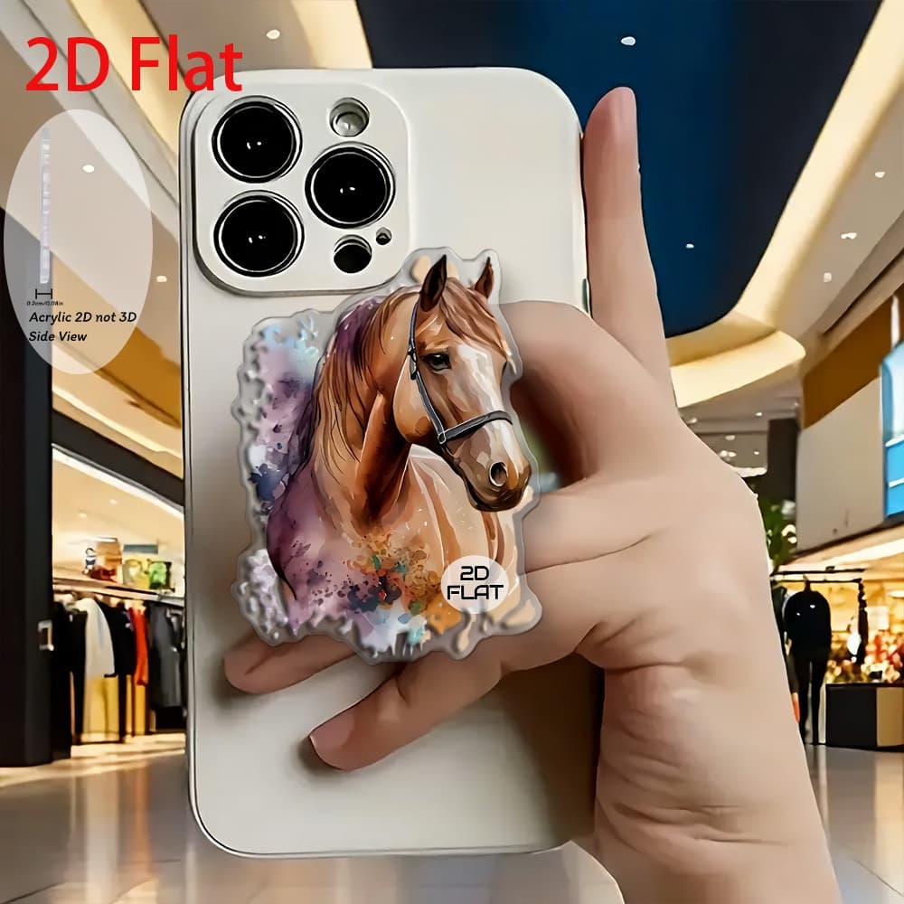 TEMU 2d Flat Fashion Horse Art Painting Acrylic Retractable Phone Holder, Pop- Holder