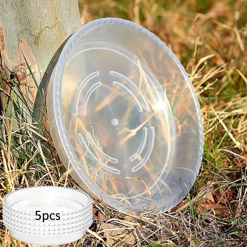 TEMU 5pcs Clear Plastic Plant Saucer Drip Trays With Design - , Sturdier & For Indoor & Outdoor Plant Use - Round, Easy-to-clean Greenhouse Accessories, Plant Saucer Tray