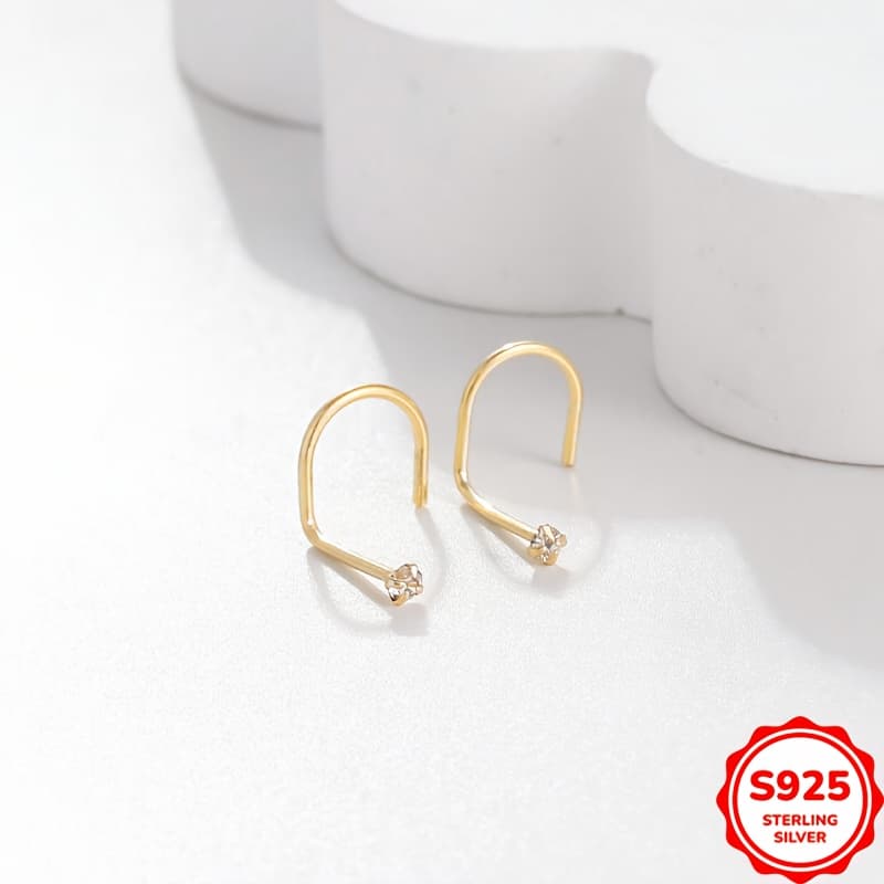 TEMU 2pcs S925 Sterling Silver Nose Stud Ring Piercing Hook Nose Screw Tiny 1.5mm Zirconia Suitable For Daily Wear, Halloween, Christmas Gift