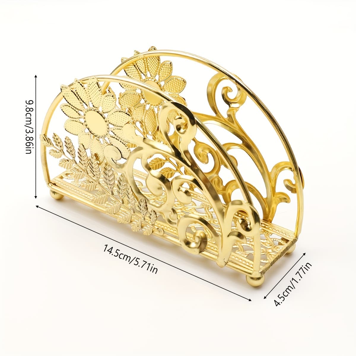 TEMU 1pc Elegant Golden Metal Vintage Floral Napkin Holder - Intricate Leaf & , Dining Room, Kitchen, Or Hotel Decor, Kitchen Organizer | Elegant Accessory | Decorative Stand