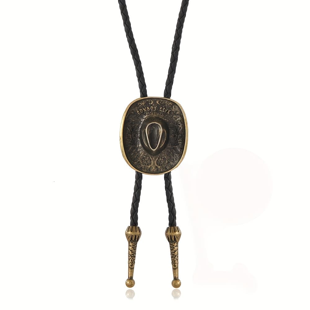 TEMU 1pc Fashion Retro Personality "cowboy Hat" Classic Western Cowboy Style Tie Bolo Tie Necklace, Suitable For Daily Wear