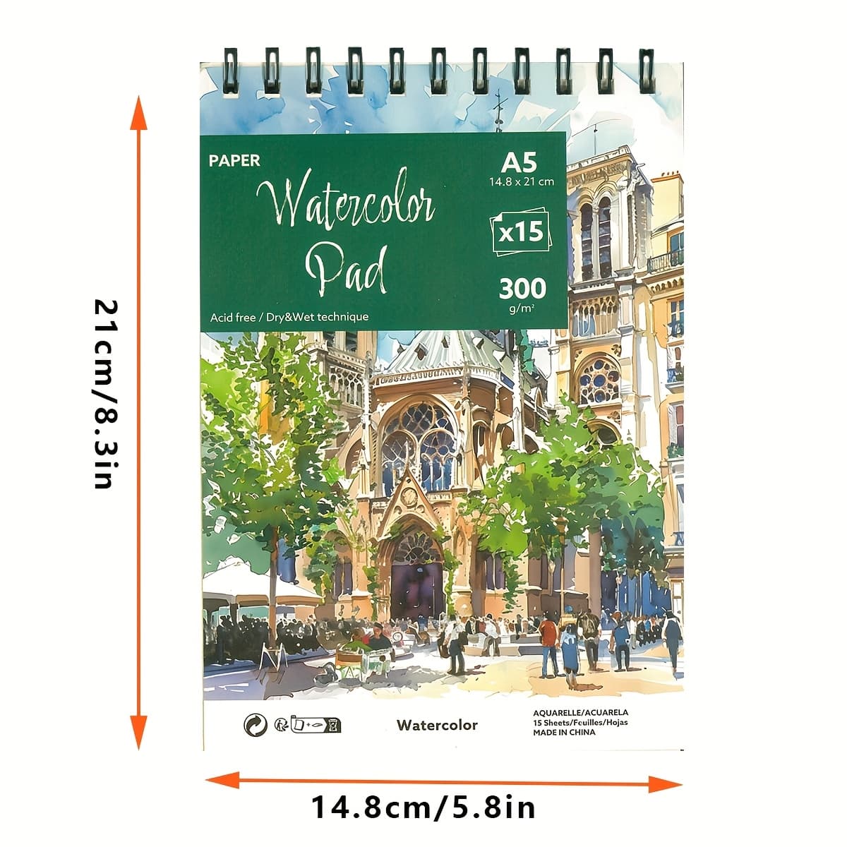 TEMU Large Size Coil-bound Watercolor Sketchbook - A5 Size, High-quality Thick Cover, Thick Paper Pages, Suitable For Painting And Watercolor, Ideal For Beginners Or Professionals, Skoh Brand