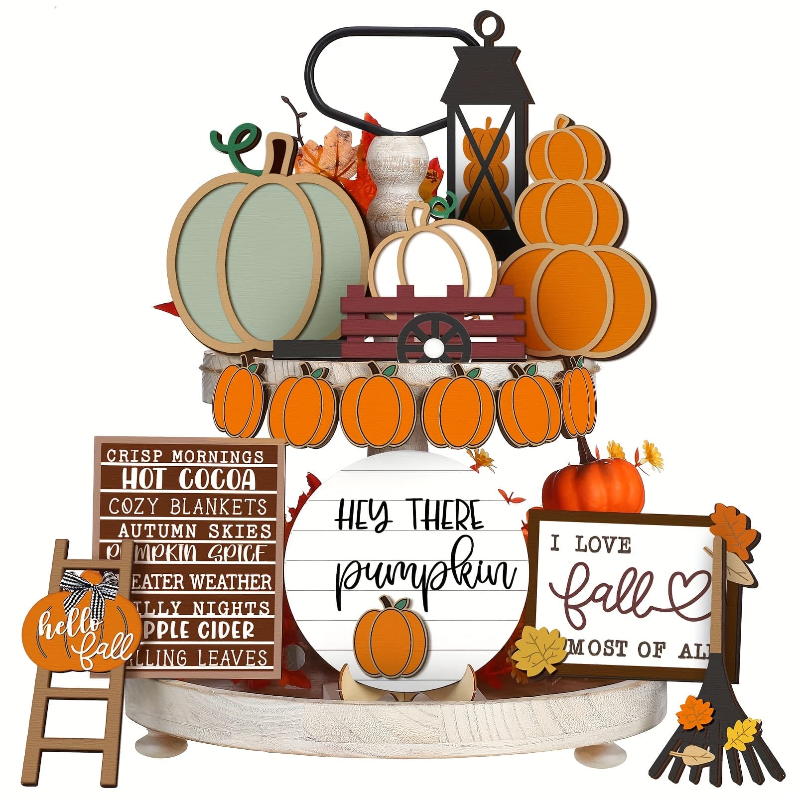 TEMU 16pcs Thanksgiving Fall Layered Tray Decoration Set - Autumn Pumpkin Leaf Rustic Wood Tabletop Decoration - Home Kitchen Wooden Dining Table Sign (vintage)