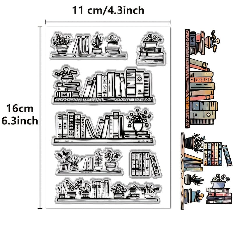 TEMU 1pc Book Stack Transparent Rubber Stamp Potted Plant Vintage Reusable Clear Stamps Seal For Handmade Journal Card Making Decoration Album Decor