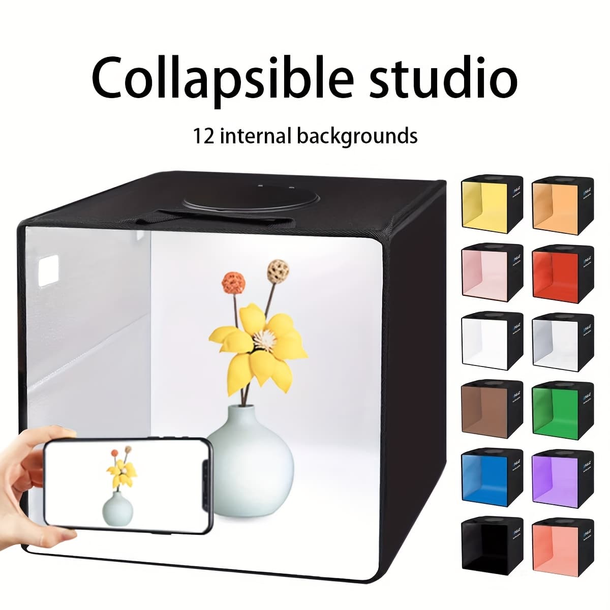 TEMU Folding Studio Photography Studio Light Box, 30cm*30cm Ring Light High-lighted Portable , Adjustable , Black Portable Shooting Tent Suitable For Small Product Background Photography