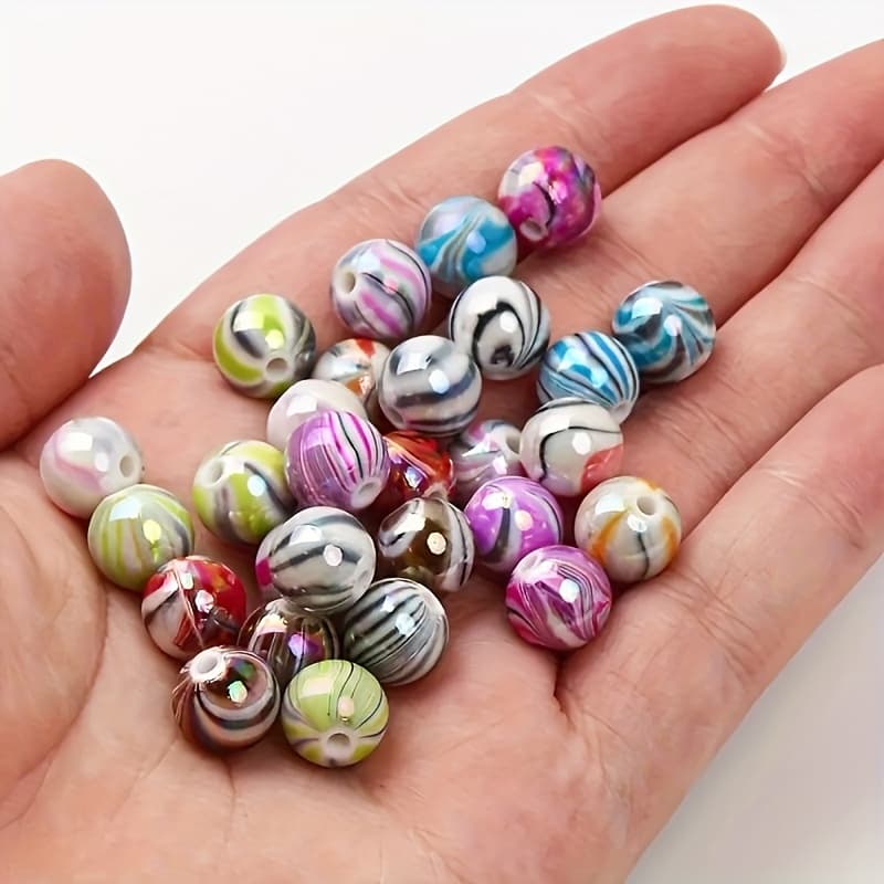TEMU 200pcs Of 10mm Ab Coated Colorful Acrylic Beads With A Water Ripple Design, Perfect For Jewelry Such As Bracelets, Necklaces, And Earrings For Crafts And Wholesale Additions