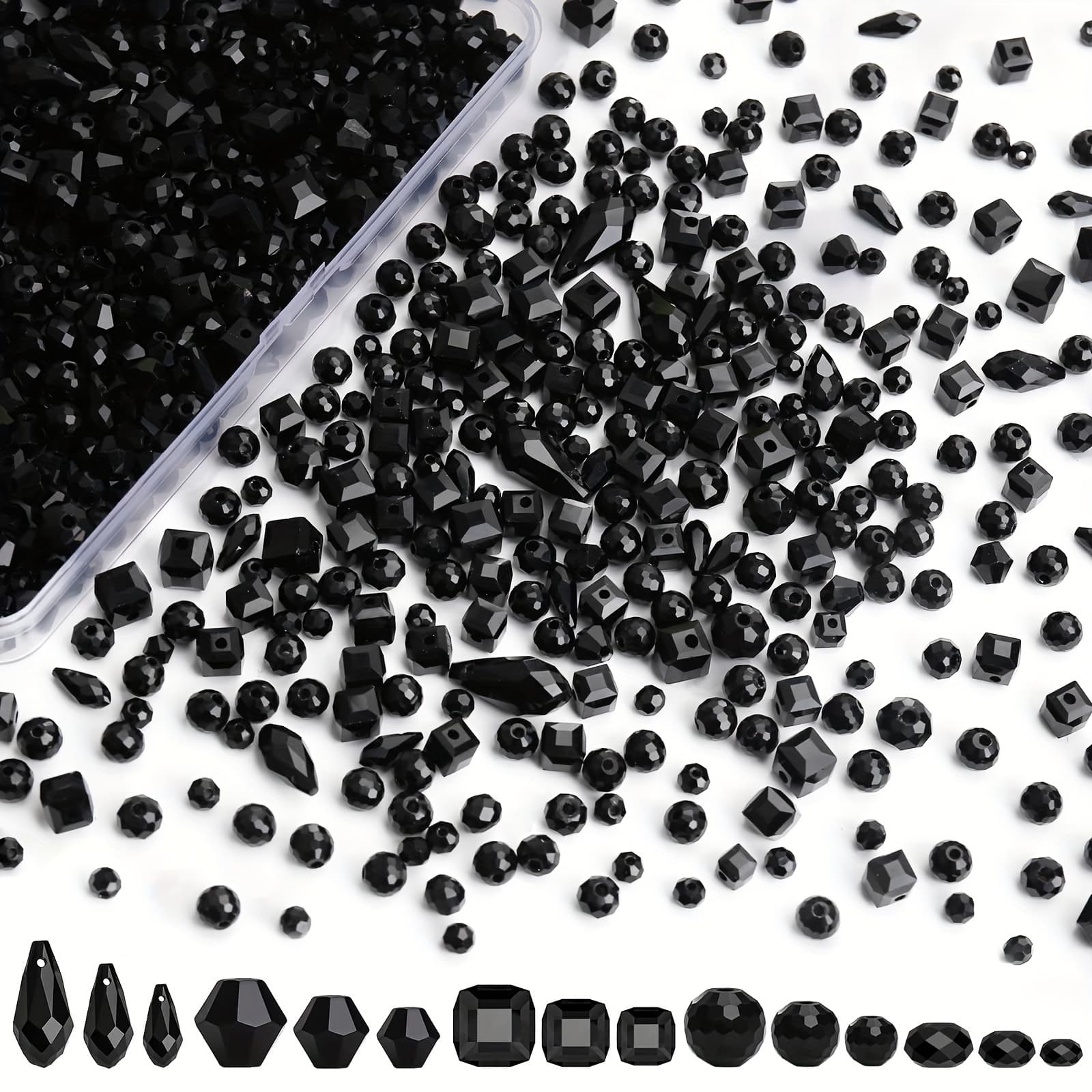 TEMU 330pcs Glass Beads For Jewelry Making Black Assorted Beads With Box Teardrop Beads For Diy Crafts Necklace Bracelet Earring Kit