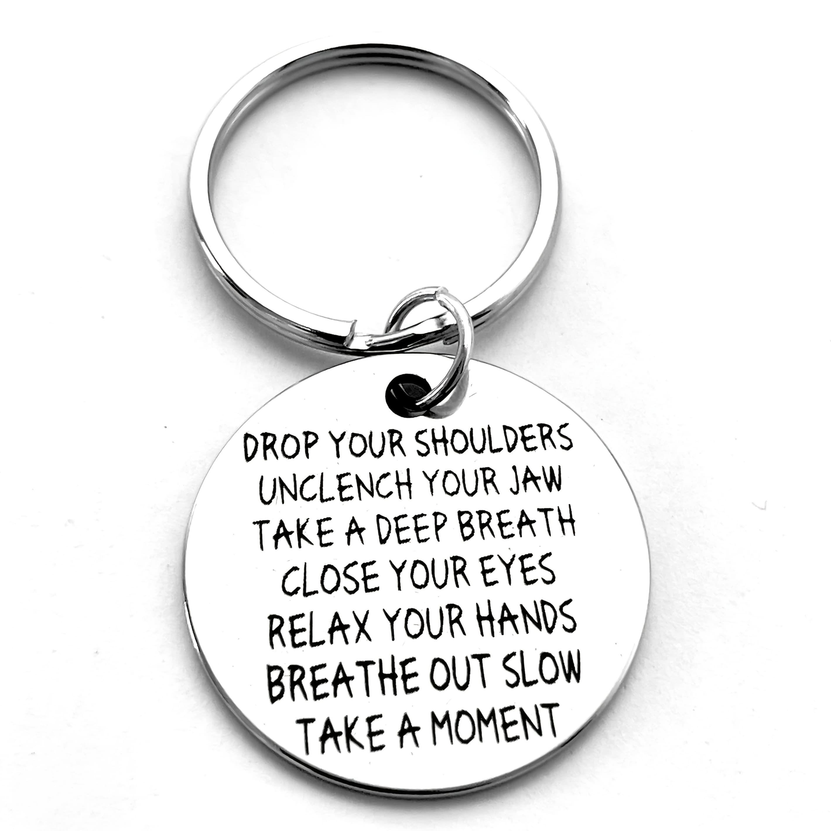 TEMU Mindfulness Keychain - Stainless Steel Self-care Reminder With Relaxation Tips For Shoulders And Chin - For