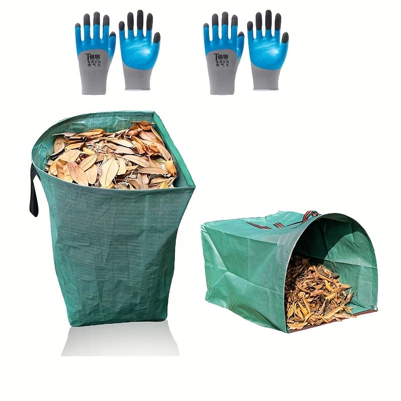 TEMU 53 Gallon 2-pack & Of Gloves Set, 200l Reusable Heavy Duty Lawn Leaf Bags With Sturdy Handles, Waterproof Gardening Bags For Yard Weed