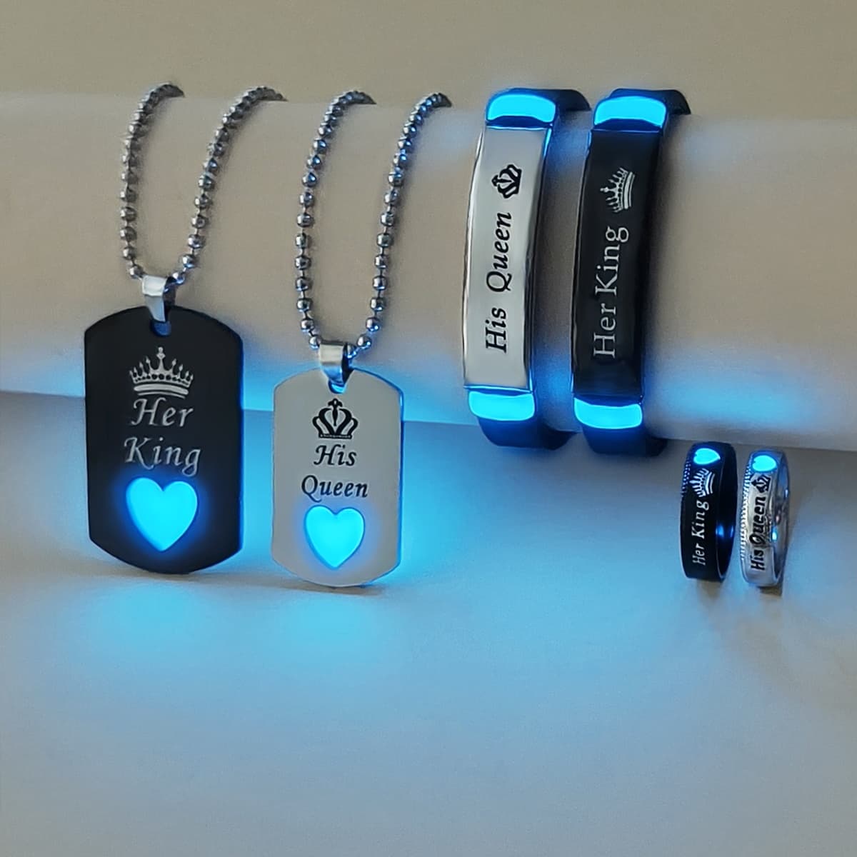 TEMU 6pcs/set Of Luminous Pattern Couple Necklace, Ring Bracelet, Women's Fashion Set