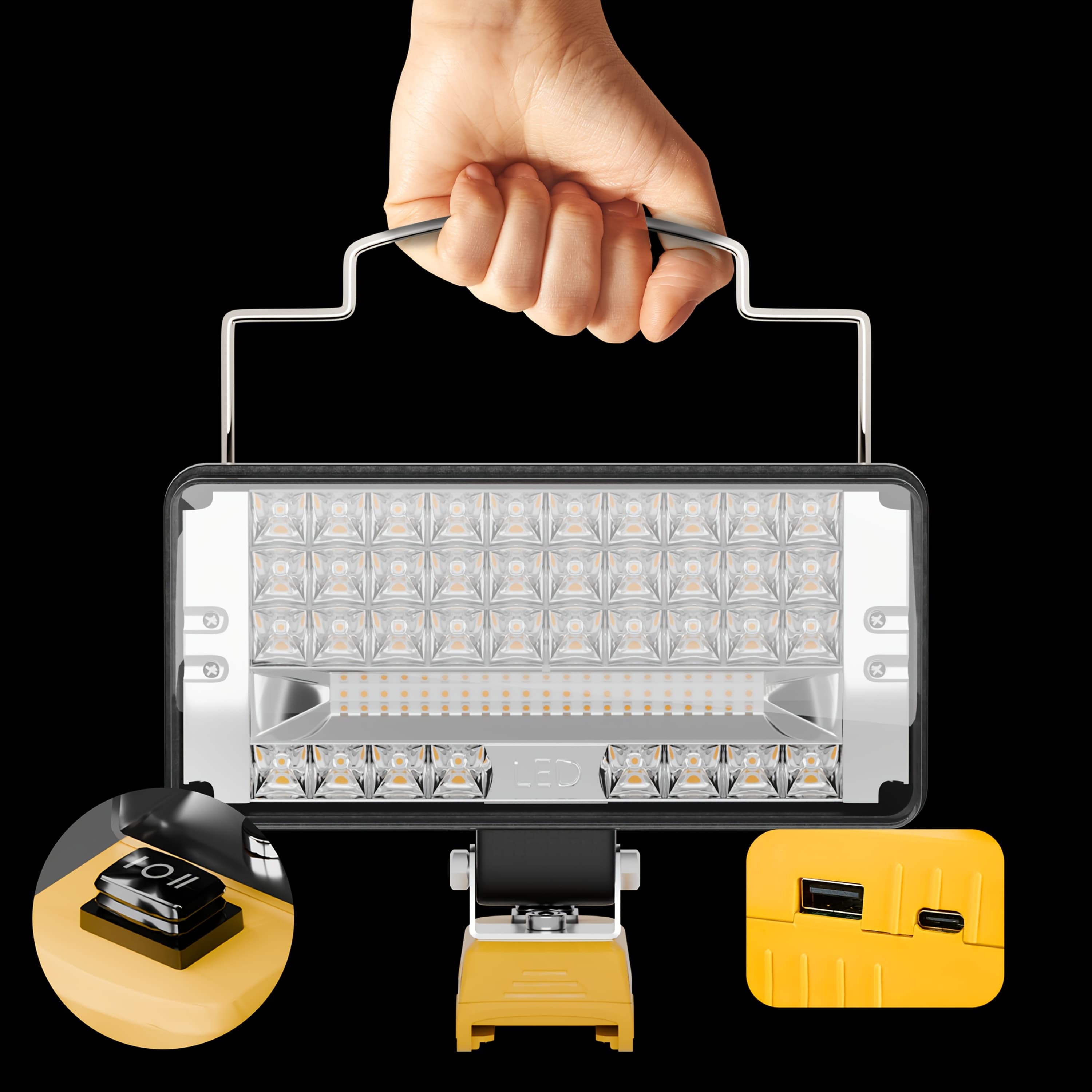 TEMU Adjustable Cordless Work Light, Suitable For 18v Battery, 40 Beads High Brightness Lighting Fixture. Suitable For Garage, , And Home Lighting (battery Not Included)