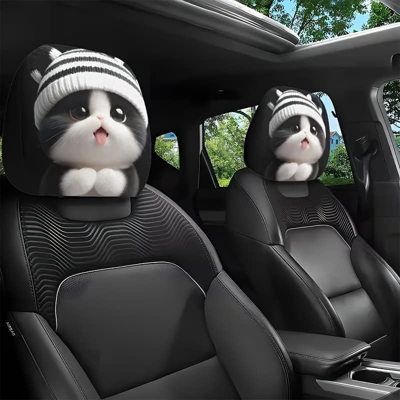 TEMU 2 Adorable Striped Knitted Covers For Car Headrests, Perfect For Decorating Your Vehicle. Are Versatile And Ideal For Long , Making A Thoughtful Gift , For Cat Enthusiasts