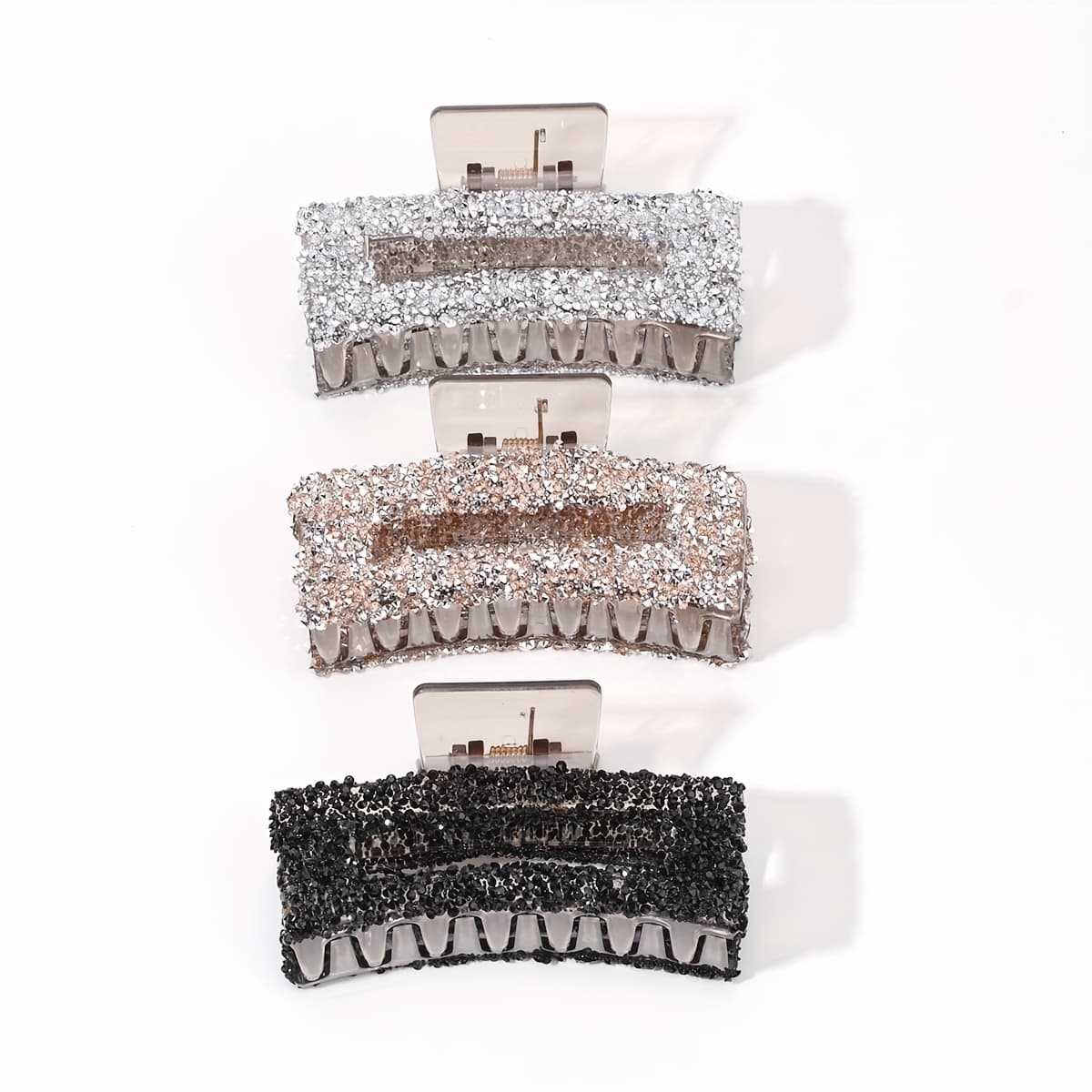 TEMU 8.5cm Square Silvery White Golden Resin Three-color Set Hair Claw Clips