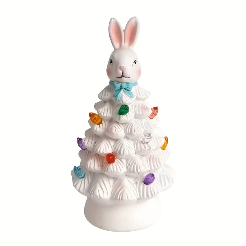 TEMU White Rabbit Resin Tabletop Statue - Handcrafted Festive Decor With Colorful Lights, Ideal For Indoor Celebrations & Spring And Gifts, No Electricity Required, Spring Decorations For Home
