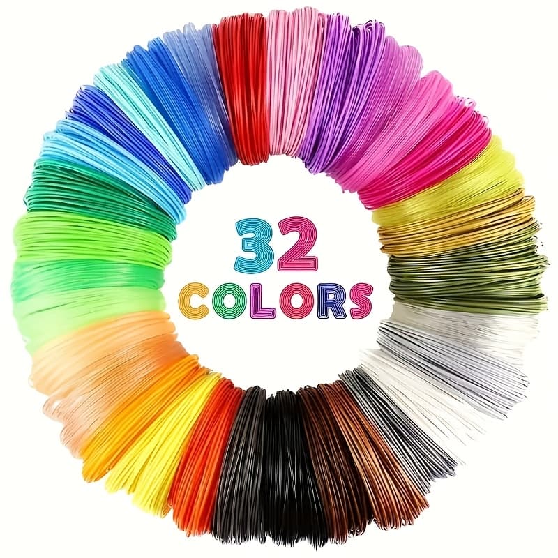 TEMU 32 Kinds Of 3d Pen Pla Consumables, 10 Feet/kind, 320 Feet In Total, With 2 Finger Covers, Random Colors