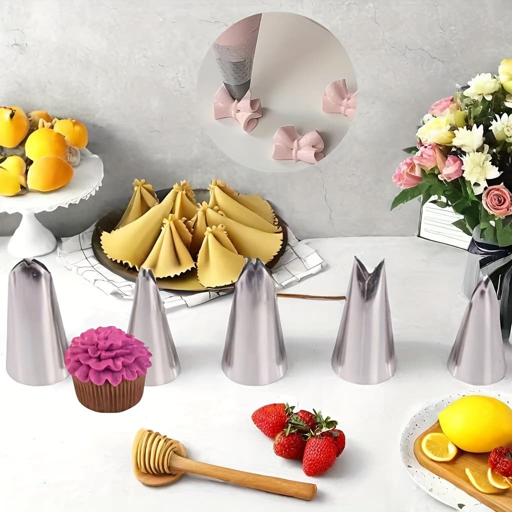 TEMU 5pcs Stainless Piping Tips For Pro Cake Decorating - Easy, Durable & Versatile Ideal For Beautiful Cupcakes, Cakes,