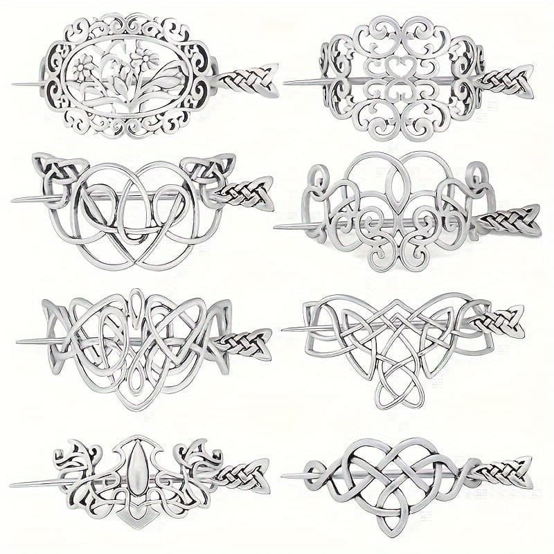 TEMU 8pcs Viking Hairpin Celtic Crown Hair Clip Hair Accessories Celtic Silvery Irish Long Hair Decoration Hair Accessories Women's Braid Jewelry