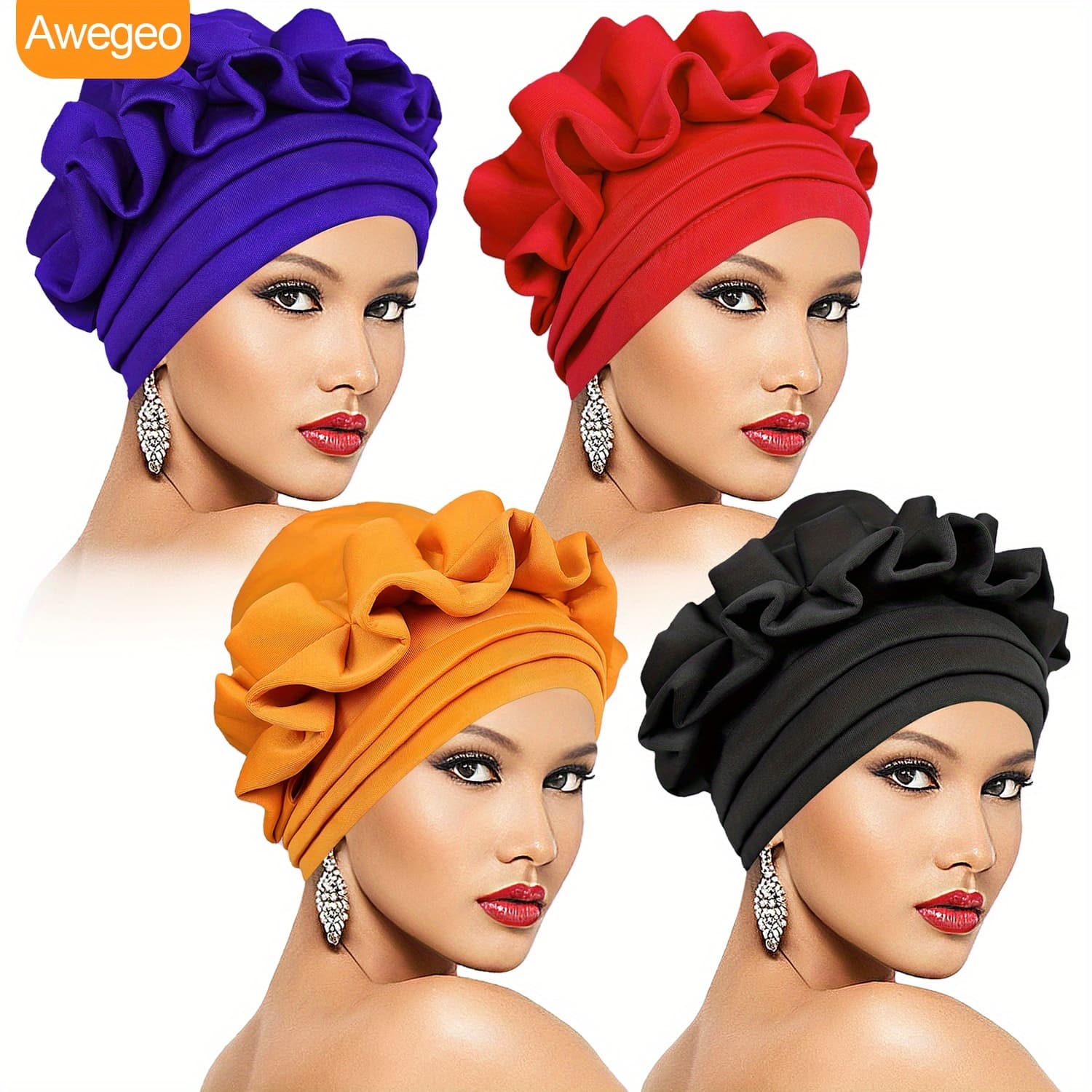 TEMU 4-pcs Women's Fashion Turban Headwraps - Creative Elegant Design, Versatile Indoor/outdoor Use, Options