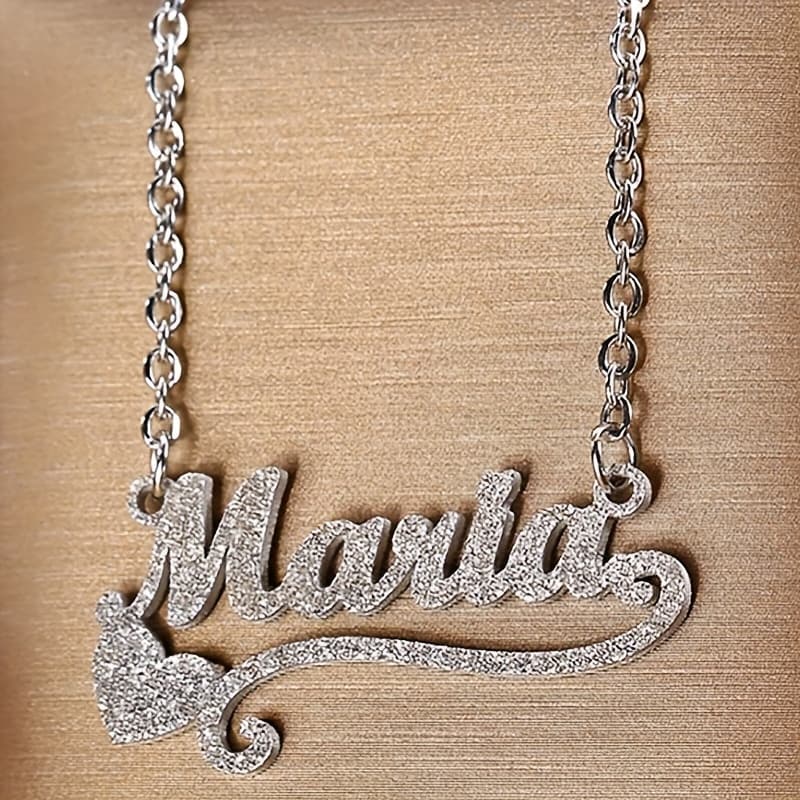 TEMU Custom Bling Name Necklace 316l 316l Stainless Nameplate Pendant Customized Fashion Charm Shiny English Letters Personalized Necklace Birthday Gifts For Boyfriend Christmas Gift
