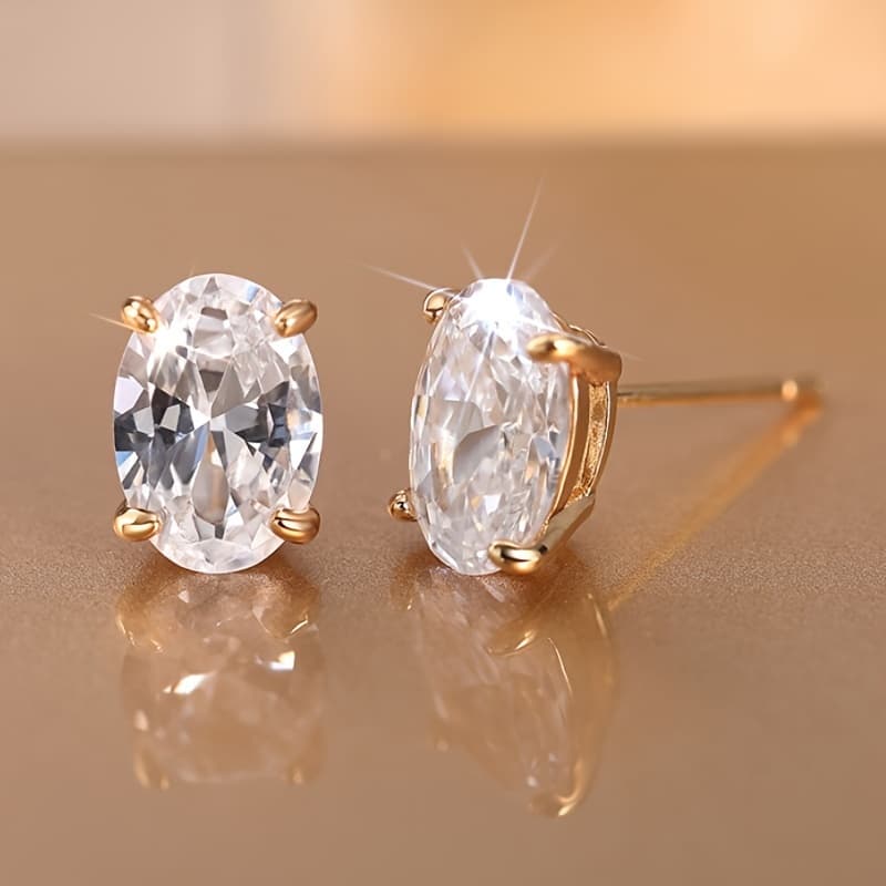 TEMU Of Women's Fashionable Earrings, Exquisite Small Four-prong Set With Oval Synthetic Zirconia, Casual Everyday Accessory