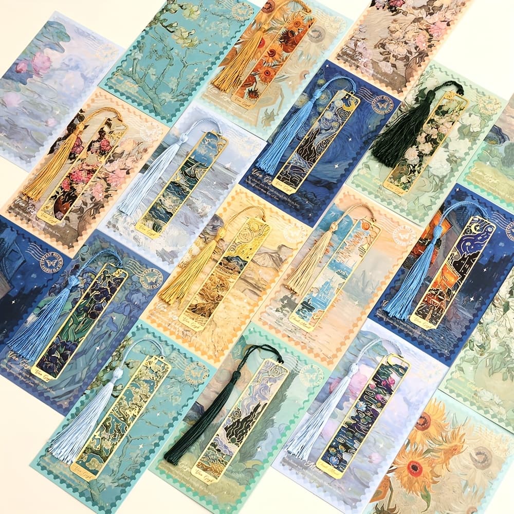 TEMU 12pcs/pack Vintage Oil Painting Metal Bookmarks With Tassels Hollow Elegant Book Page Holders Book Mark For Writers Students Teachers Birthday Holiday Gifts Readers And Collectors